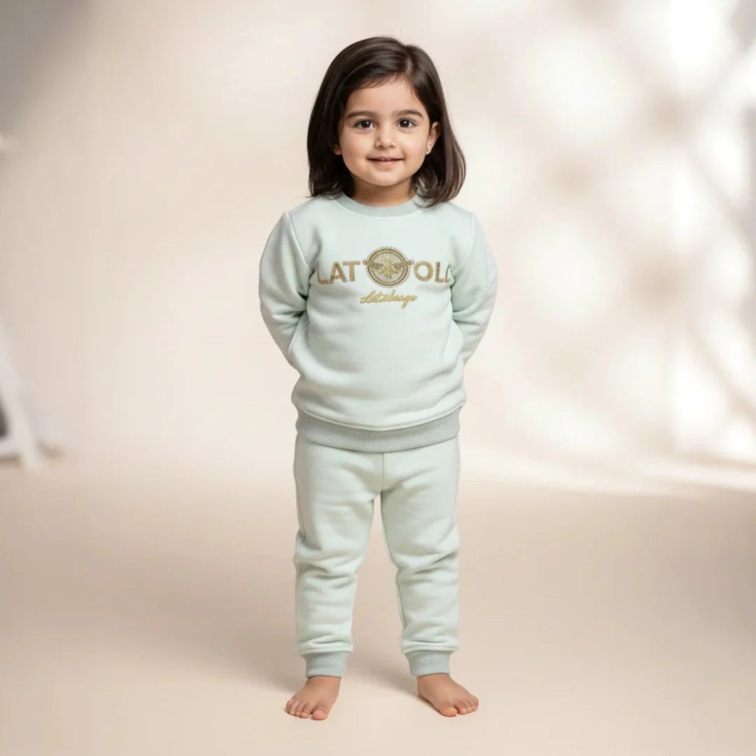 Green White Kids Girls Premium Track Suit