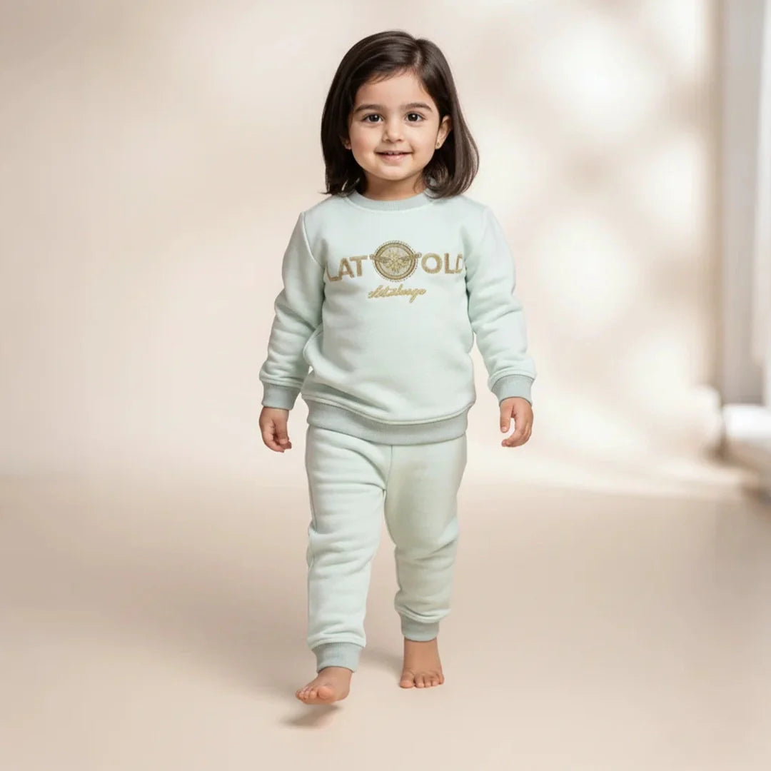 Green White Kids Girls Premium Track Suit