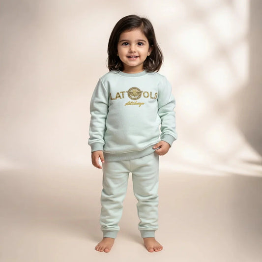 Green White Kids Girls Premium Track Suit