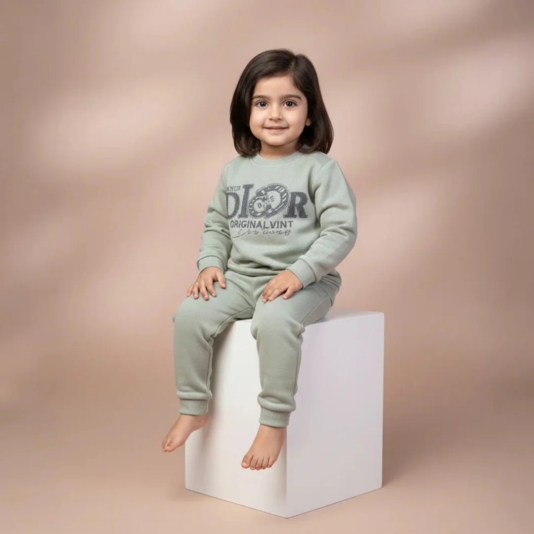 Pastel Grey Kids Girls Premium Track Suit