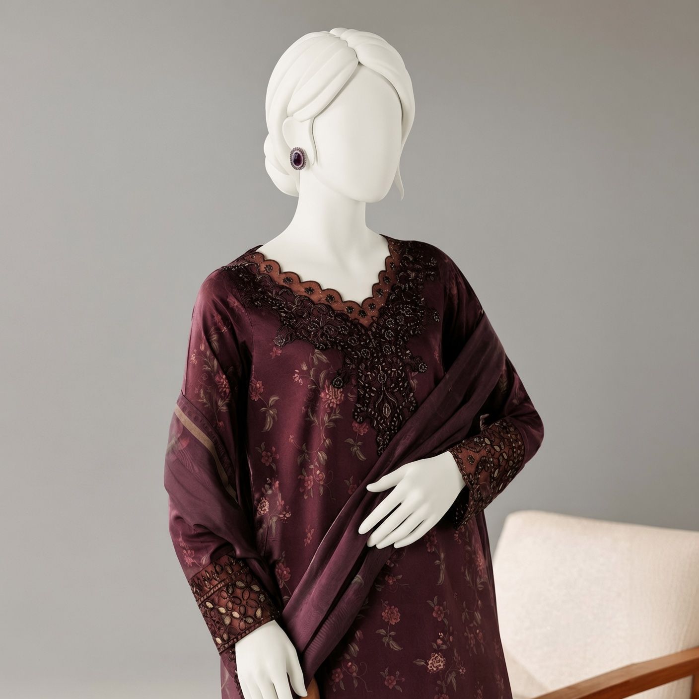 Afsana-Floral Embroidered-3 Piece Set
