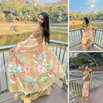 Arindam - Floral Printed Synthetic Saree