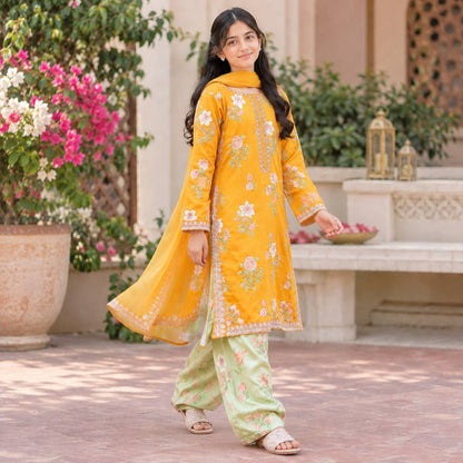 Kesari-Embroidered Farshi-3 Piece Kids Set