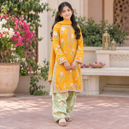Kesari-Embroidered Farshi-3 Piece Kids Set