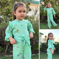 Cyan - Floral Print Kids Jumpsuit