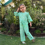 Cyan - Floral Print Kids Jumpsuit