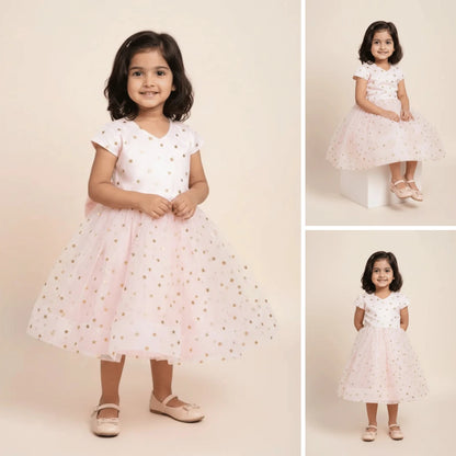 Elegant Baby Pink Fit & Flare Kids Dress