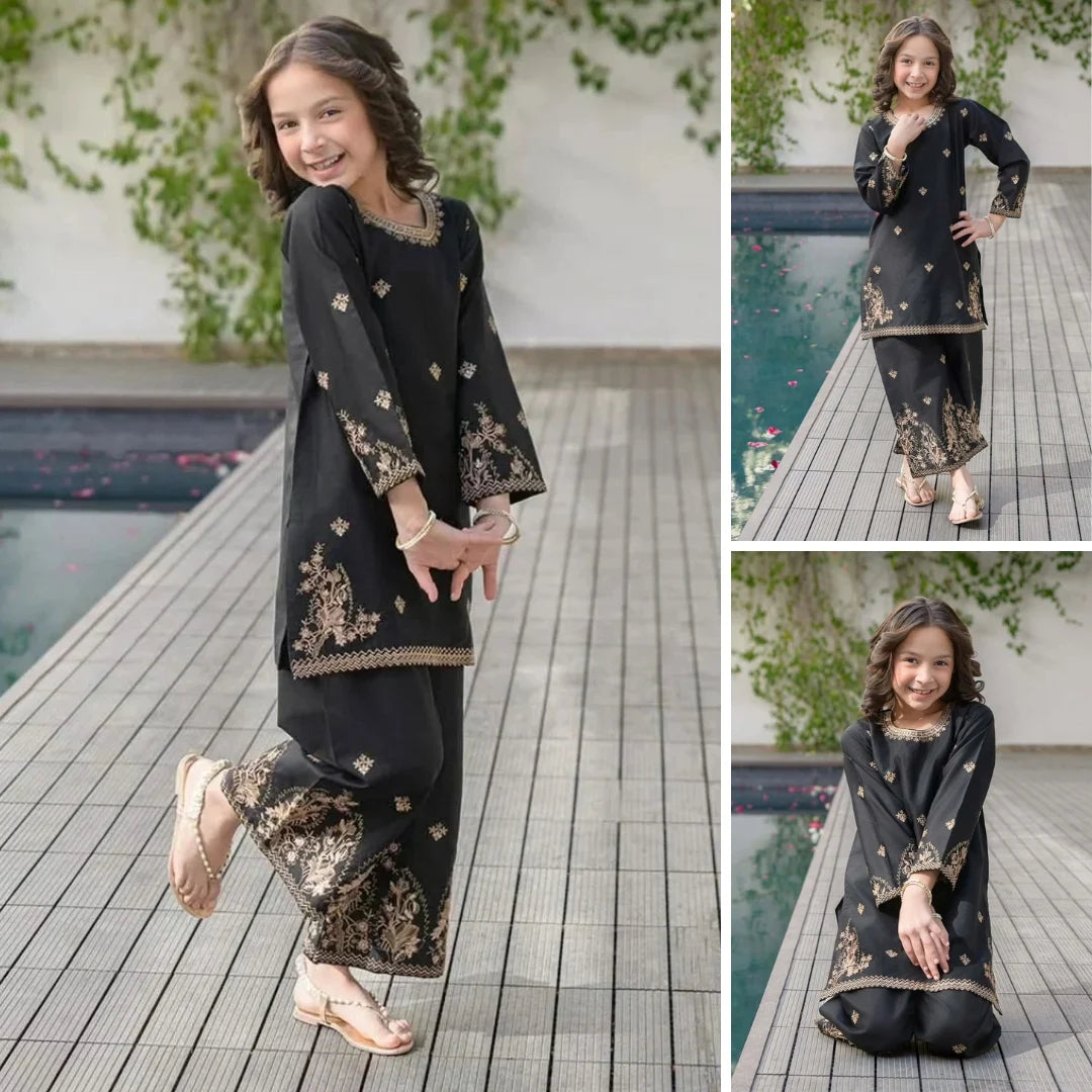Hur - Floral Embroidered Kids Suit