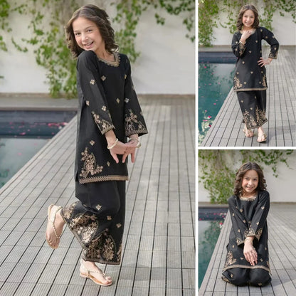 Hur - Floral Embroidered Kids Suit