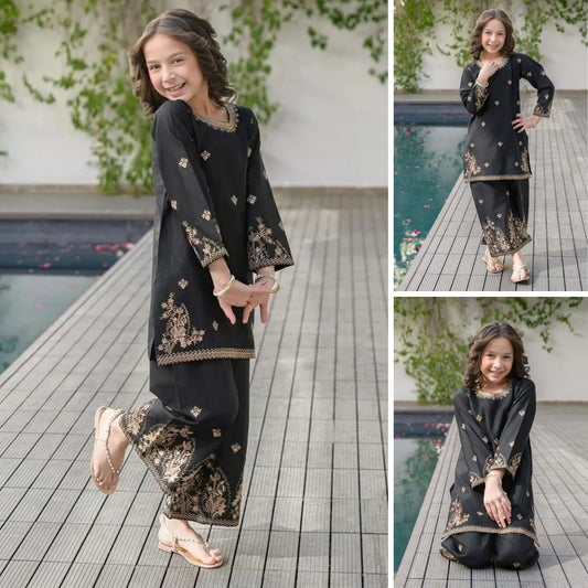 Hur - Floral Embroidered Kids Suit