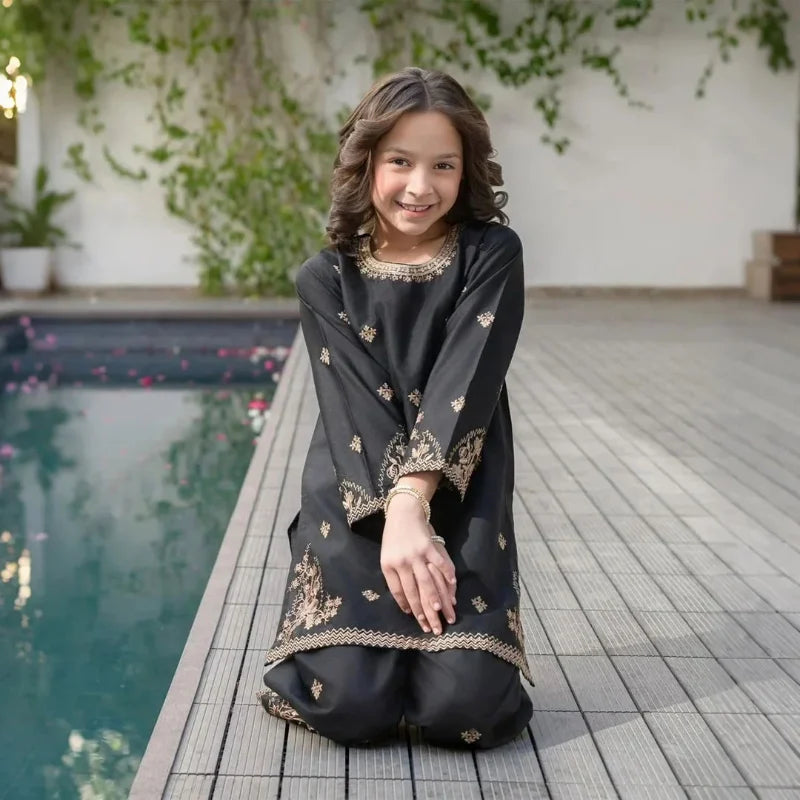 Hur - Floral Embroidered Kids Suit
