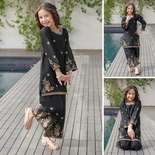 Hur - Floral Embroidered Kids Suit