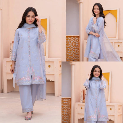 Lilac-Embroidered-3 Piece kids Set