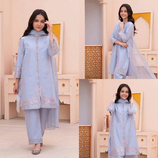 Lilac-Embroidered-3 Piece kids Set