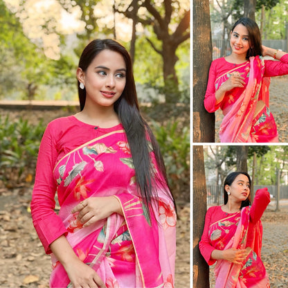 Kumudini - Floral Printed Synthetic Saree