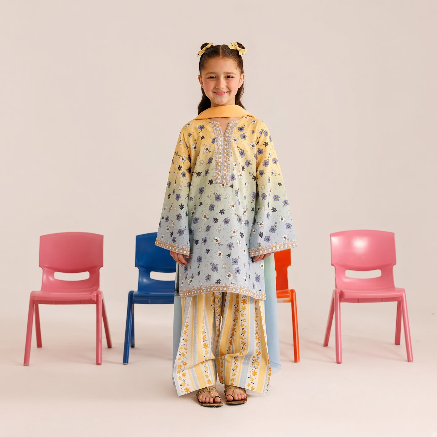 Lotus-Embroidery-3 Piece Kids Set