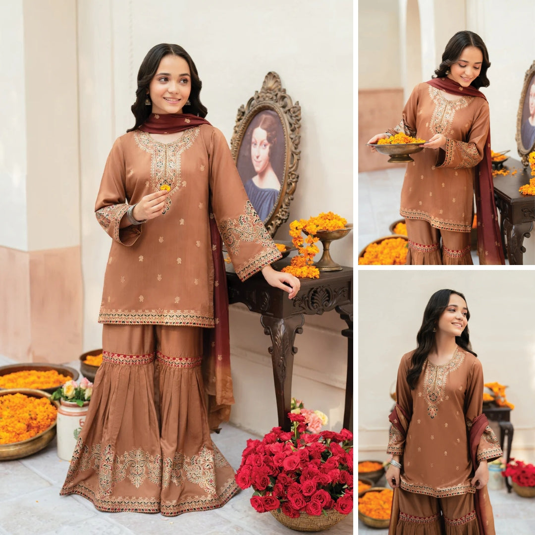 Mehran - Gold Printed Kids Gharara Suit