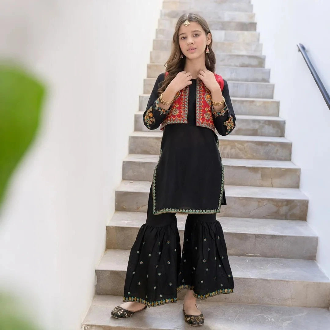 Nivah - Embroidered Gharara Kids Suit