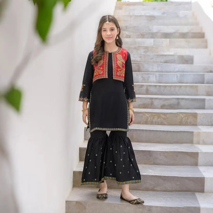 Nivah - Embroidered Gharara Kids Suit