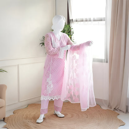 Raha - Pastel Pink Lace Detailing Suit Set
