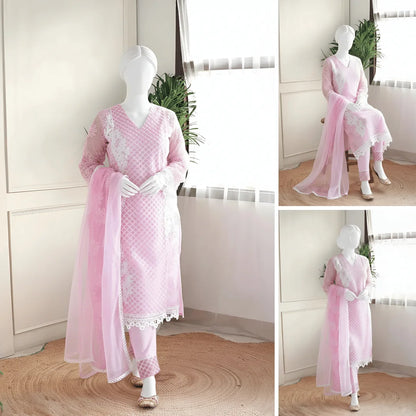 Raha - Pastel Pink Lace Detailing Suit Set