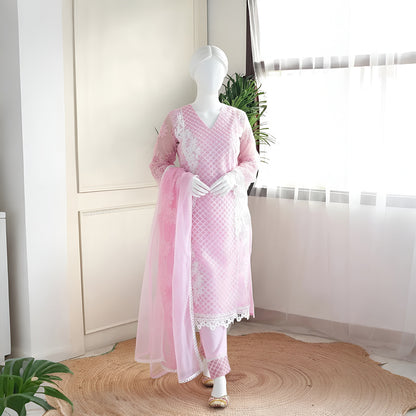 Raha - Pastel Pink Lace Detailing Suit Set