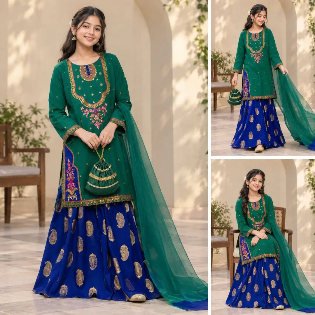 Khadija-Embroidered-4 Piece Kids Set