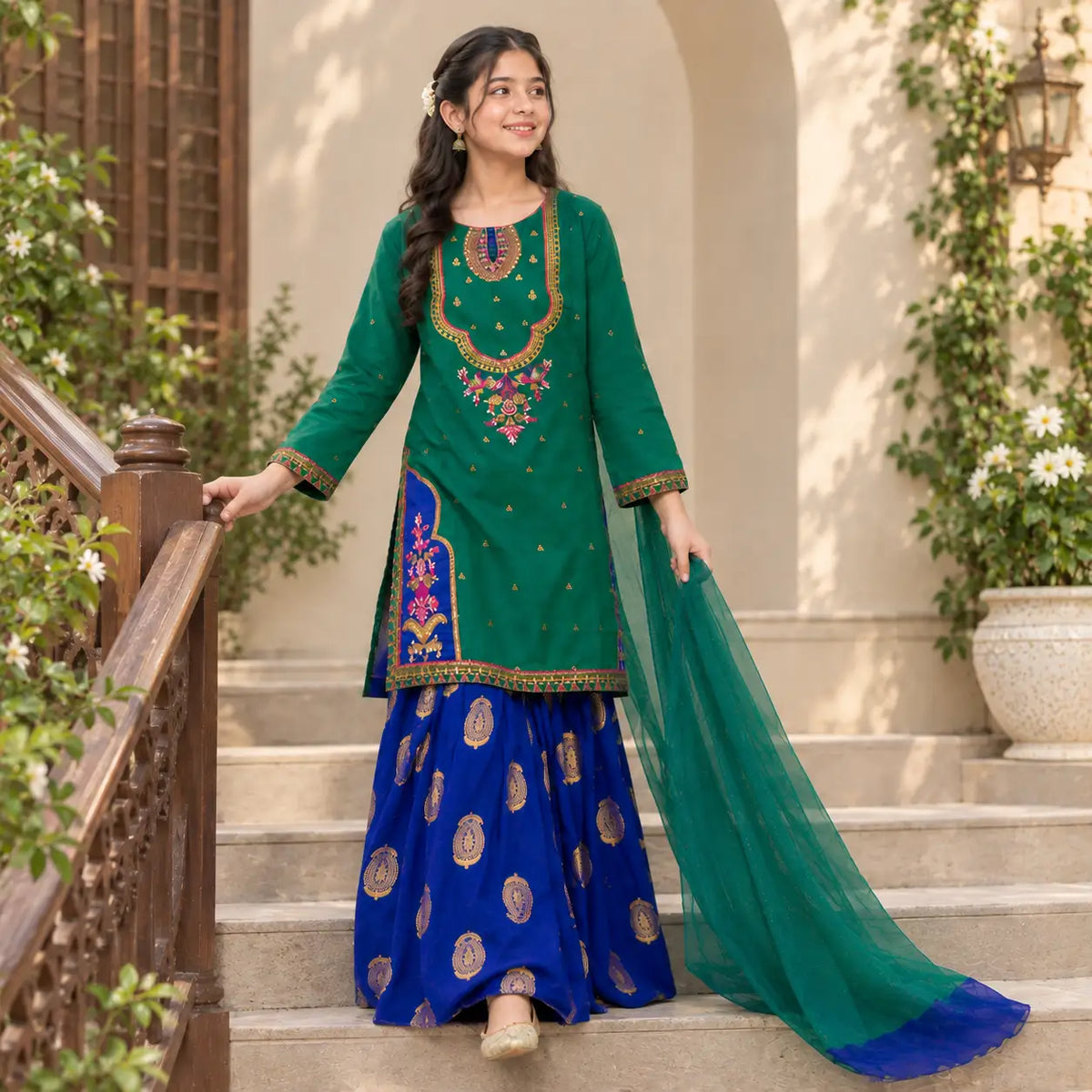 Khadija-Embroidered-4 Piece Kids Set