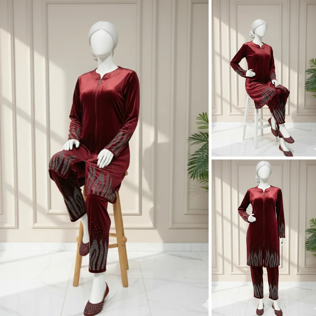 Maroon - Premium Velvet Co-Ord Set