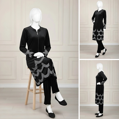 Black - Velvet Co-Ord with Intricate Stone Work