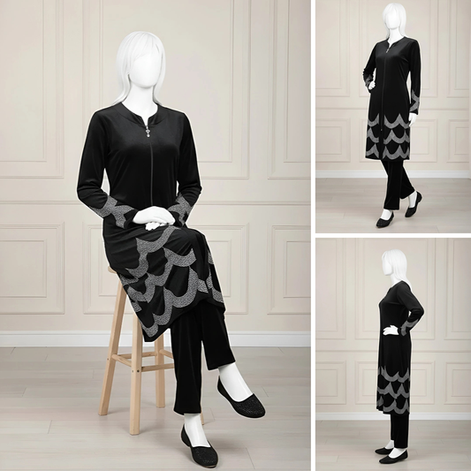 Black - Velvet Co-Ord with Intricate Stone Work