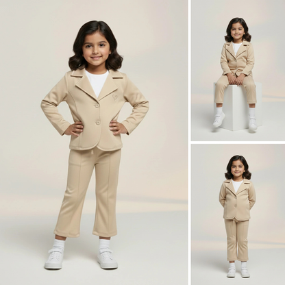 Cream Premium Kids Girls Blazer Set