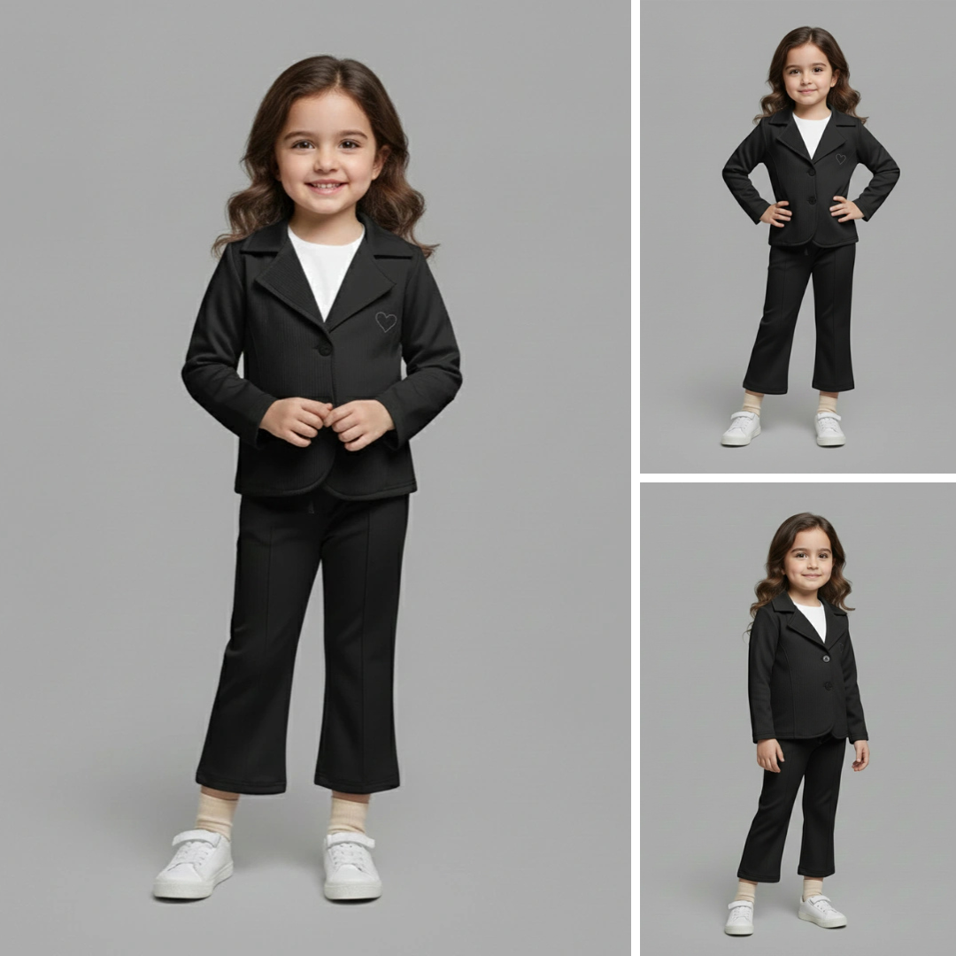 Black Premium Kids Girls Blazer Set