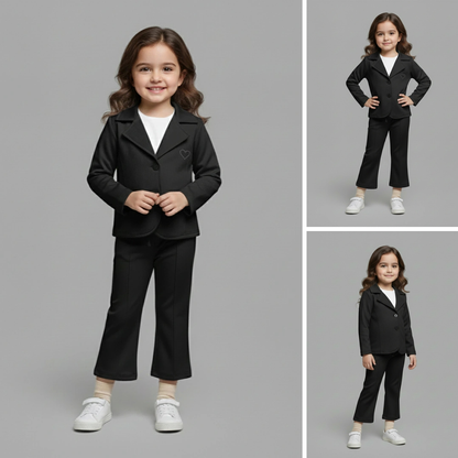 Black Premium Kids Girls Blazer Set
