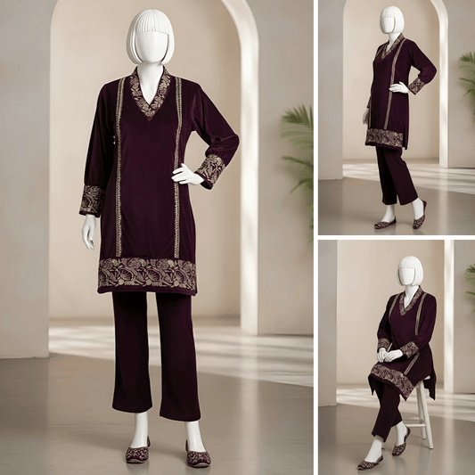 Wine - Luxury Velvet Winter Co-Ord Set