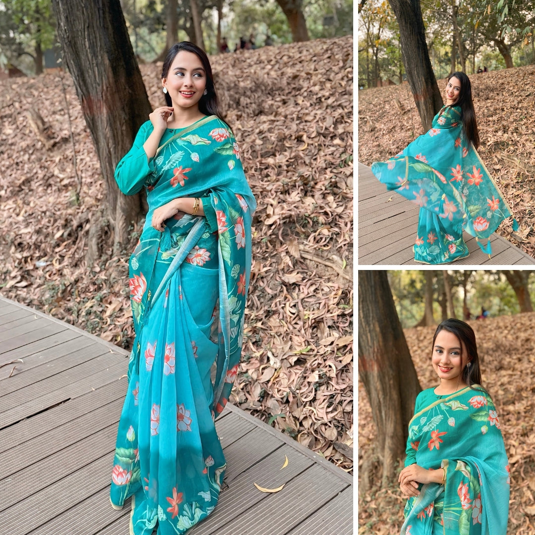 Sucharita – Floral Printed Synthetic Saree