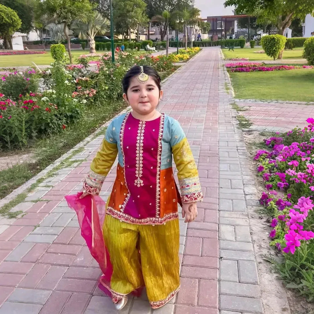 Tulip-Embroidered Sharara-3 Piece Set