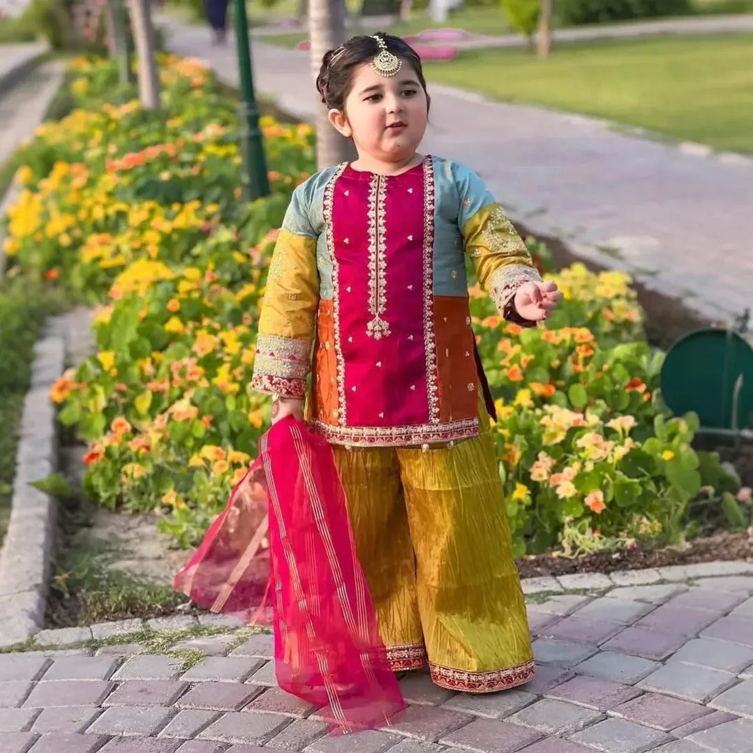 Tulip-Embroidered Sharara-3 Piece Set