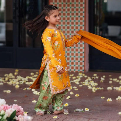 Kesari-Embroidered Farshi-3 Piece Kids Set