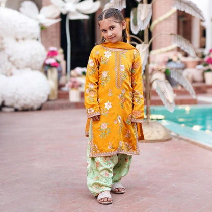 Kesari-Embroidered Farshi-3 Piece Kids Set