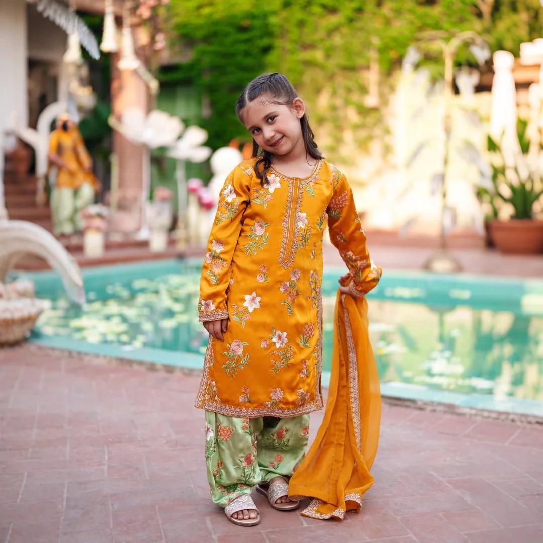 Kesari-Embroidered Farshi-3 Piece Kids Set