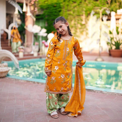 Kesari-Embroidered Farshi-3 Piece Kids Set