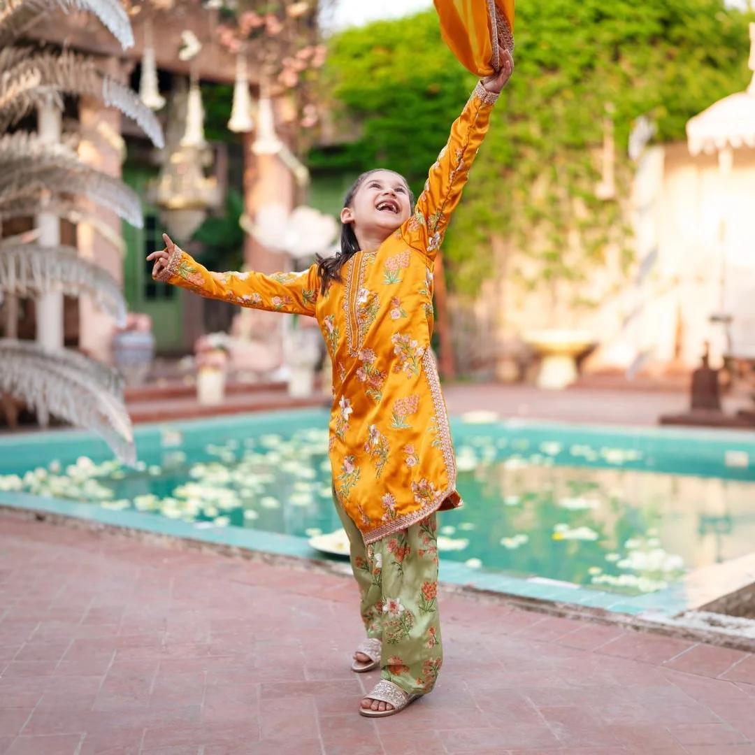 Kesari-Embroidered Farshi-3 Piece Kids Set