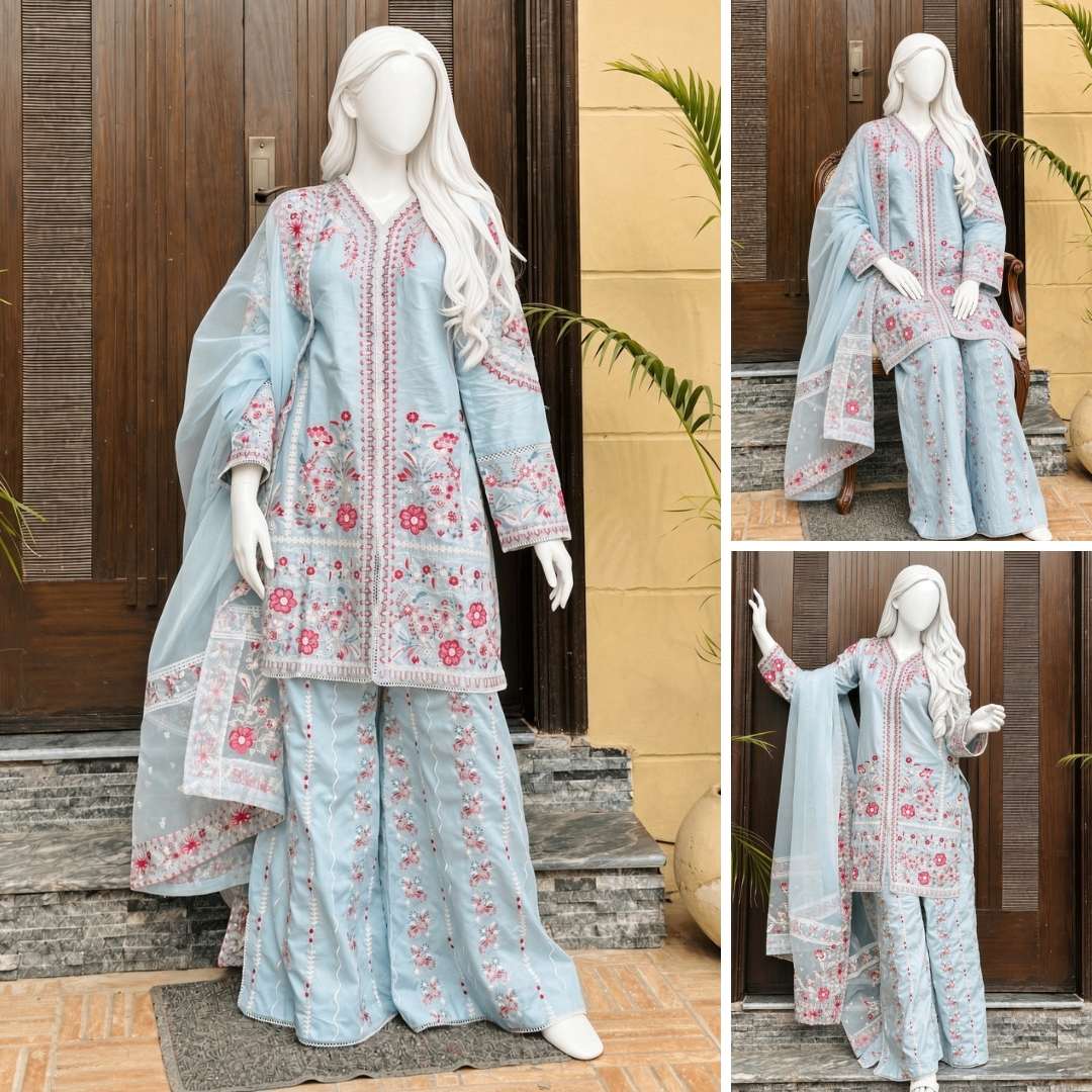 Yumna Floral Embroidered 3 Piece Set.