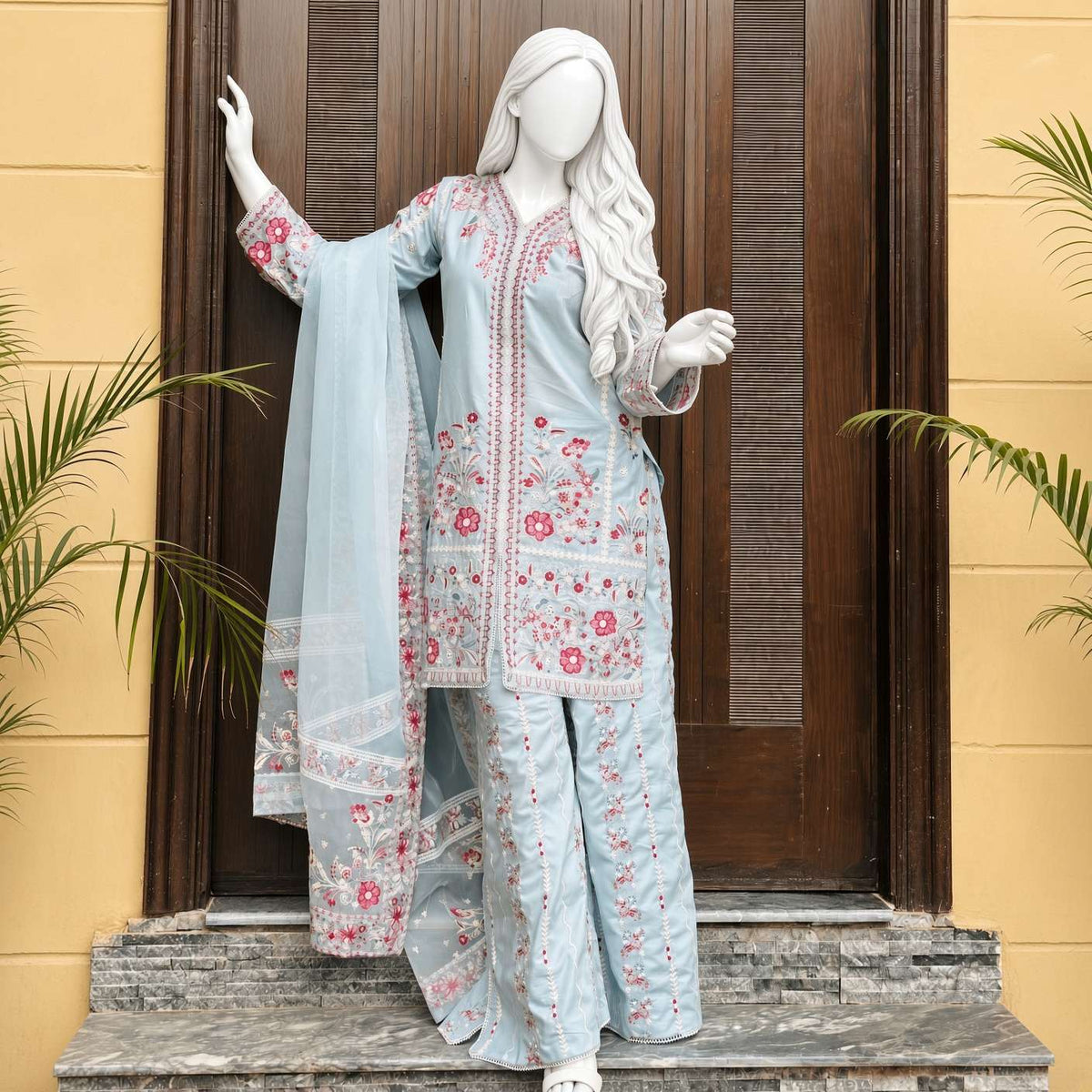Yumna Floral Embroidered 3 Piece Set.