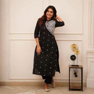 Lakhnavi Embroidered Detailing Black Cotton Co-Ord Suit