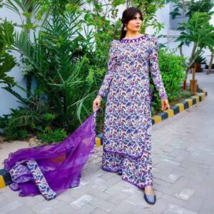 Lavender Criss-Cross Pattern Suit Set