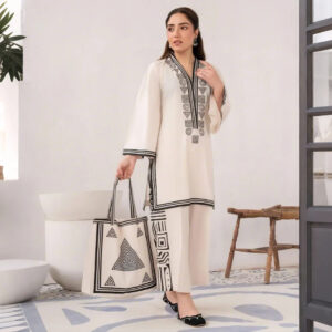 White Cotton Printed Co-Ord Set with Handbag