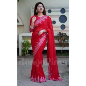 Luxurious Red Georgette Stonework Saree