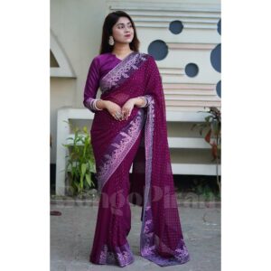 Luxurious Wine Georgette Stonework Saree